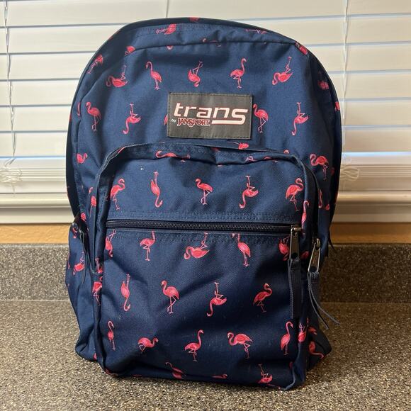 Jansport Handbags - Trans JanSport TM60 Superbreak Backpack Blue With Pink Flamingos